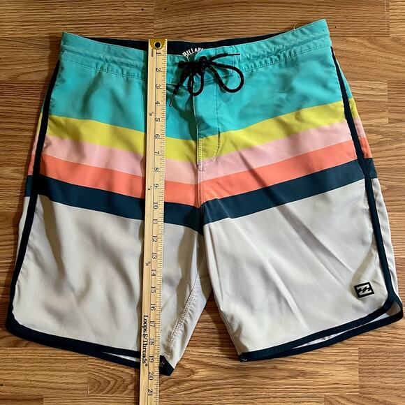 Billabong 73 Spinner Lo Tide Board Shorts 31 | Retro Pastel Stripe Swim Trunks - Picture 3 of 9